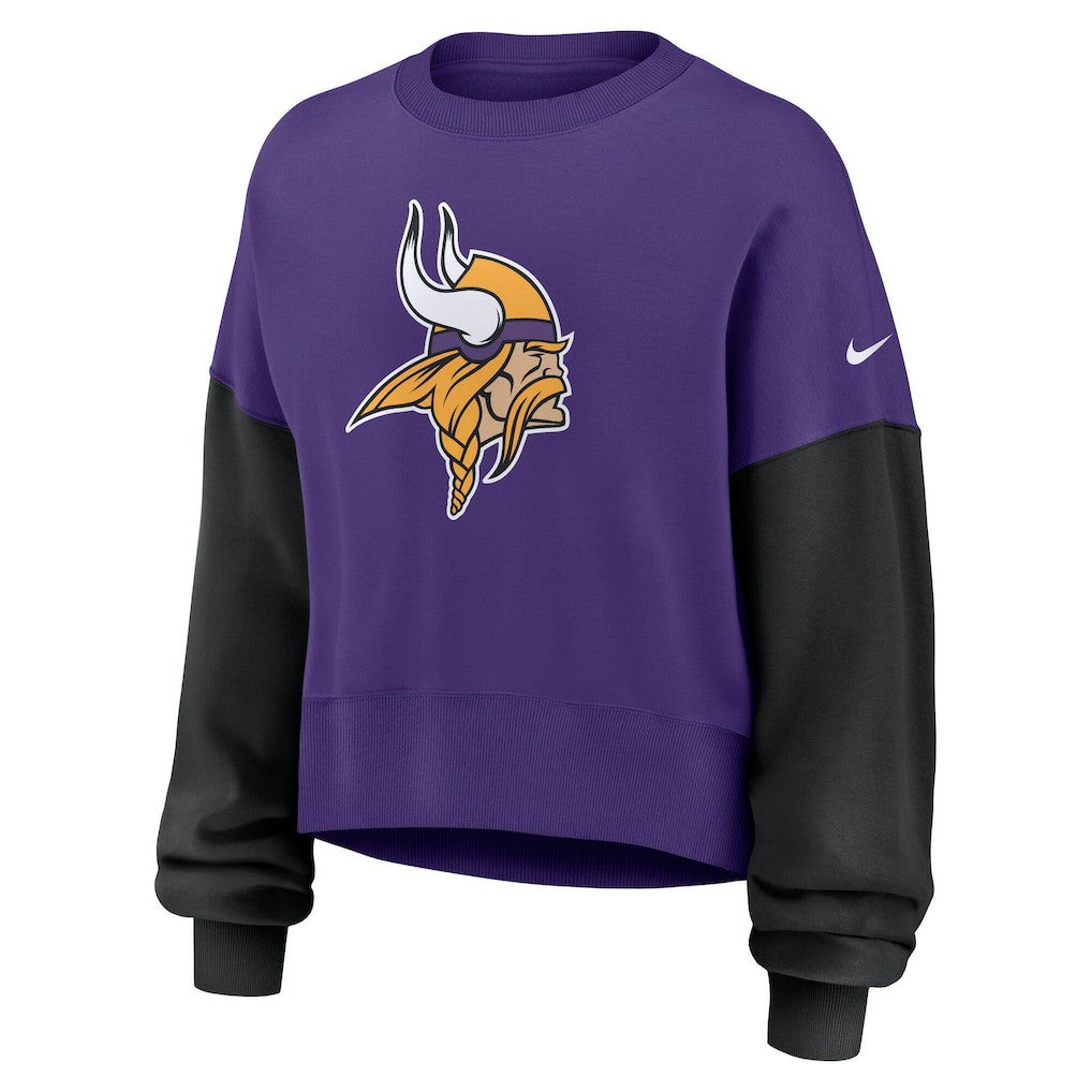 Women's Oversized Color-Block Pullover Sweatshirt - Minnesota Vikings