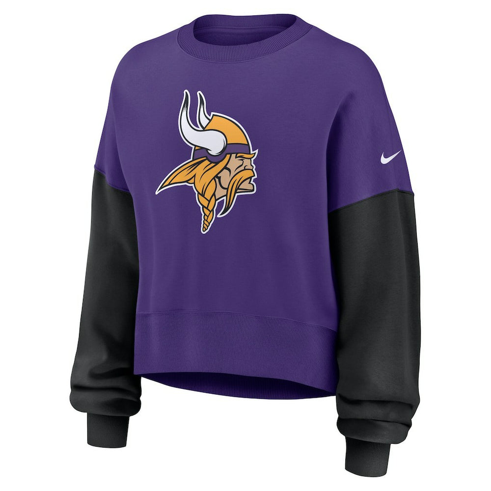 Women's Oversized Color-Block Pullover Sweatshirt - Minnesota Vikings