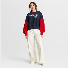 Women's Oversized Color-Block Pullover Sweatshirt - New England Patriots