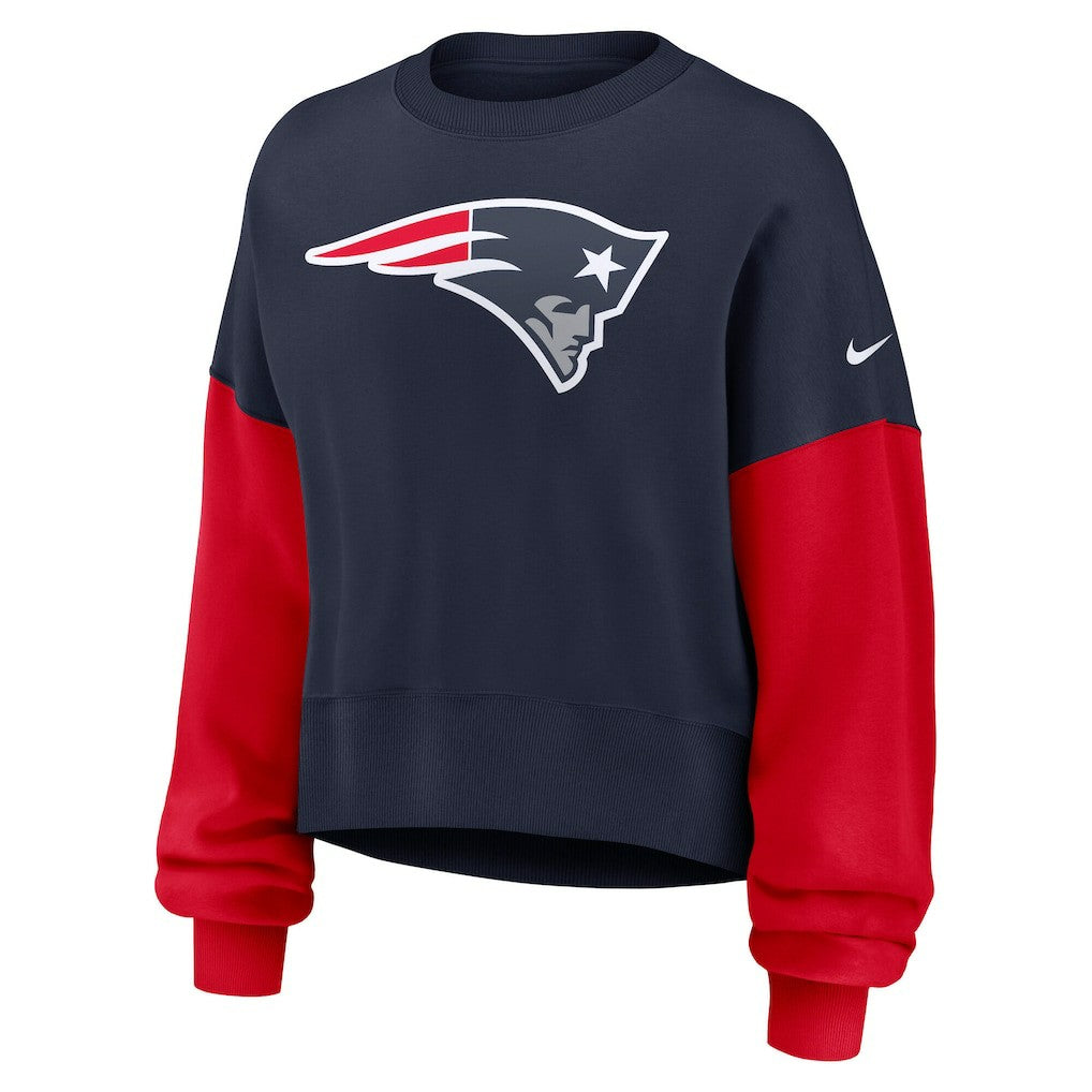 Women's Oversized Color-Block Pullover Sweatshirt - New England Patriots