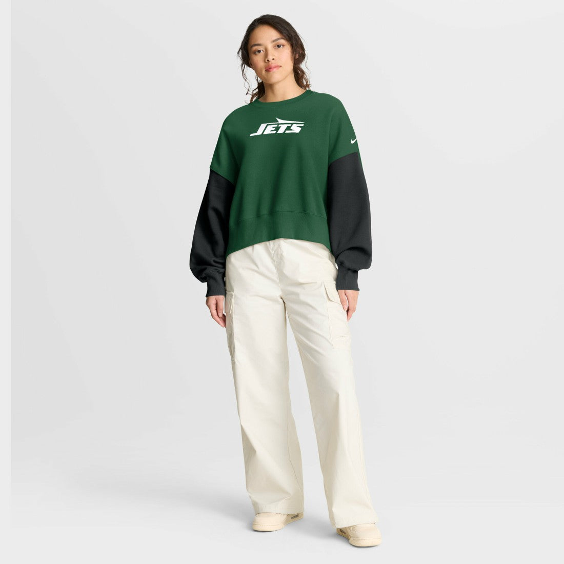 Women's Oversized Color-Block Pullover Sweatshirt - New York Jets