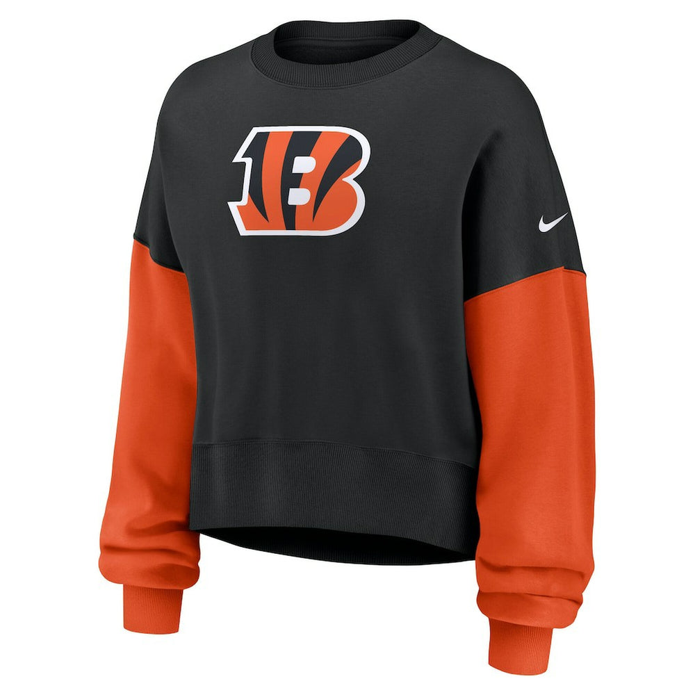 Women's Oversized Color-Block Pullover Sweatshirt - Cincinnati Bengals