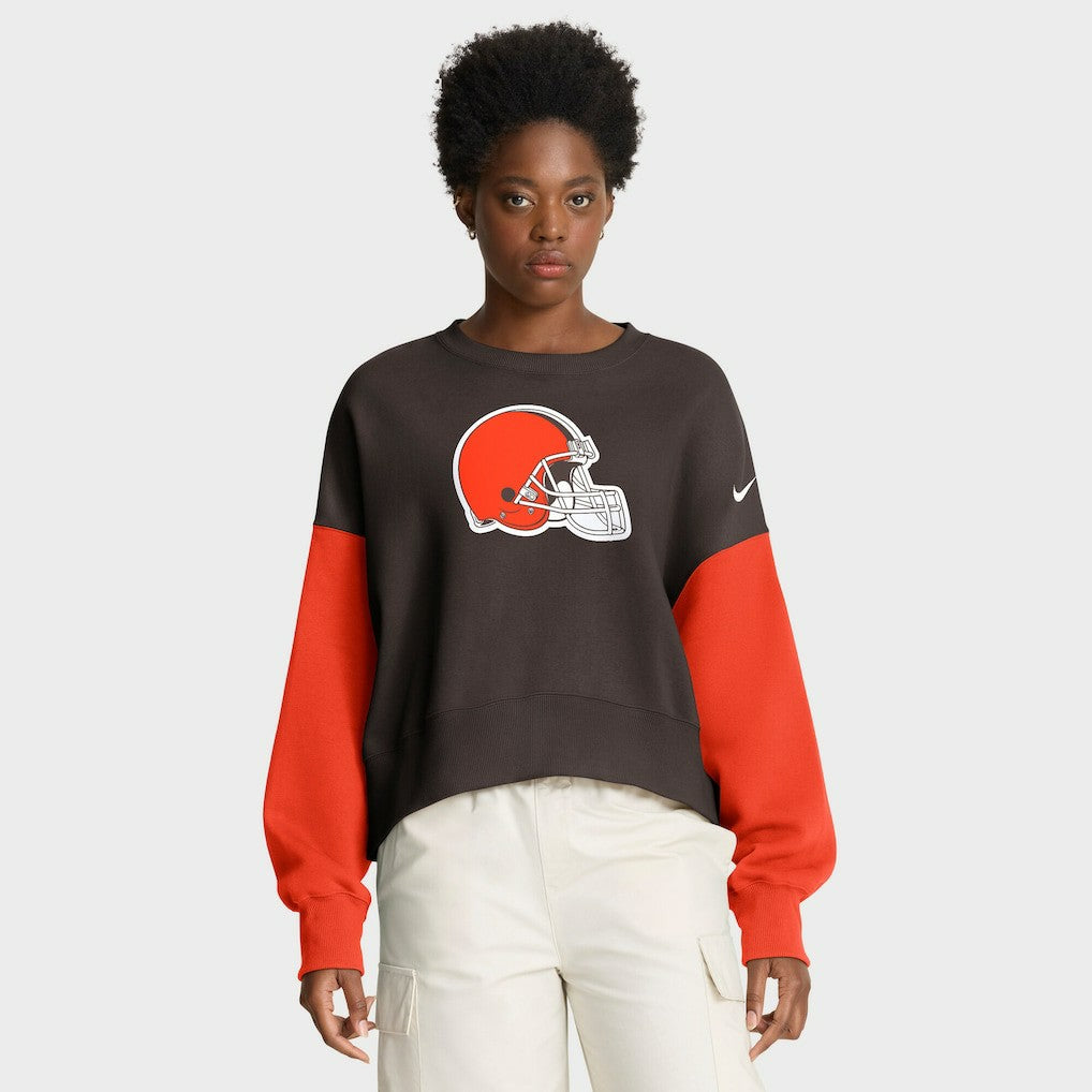 Women's Oversized Color-Block Pullover Sweatshirt - Cleveland Browns