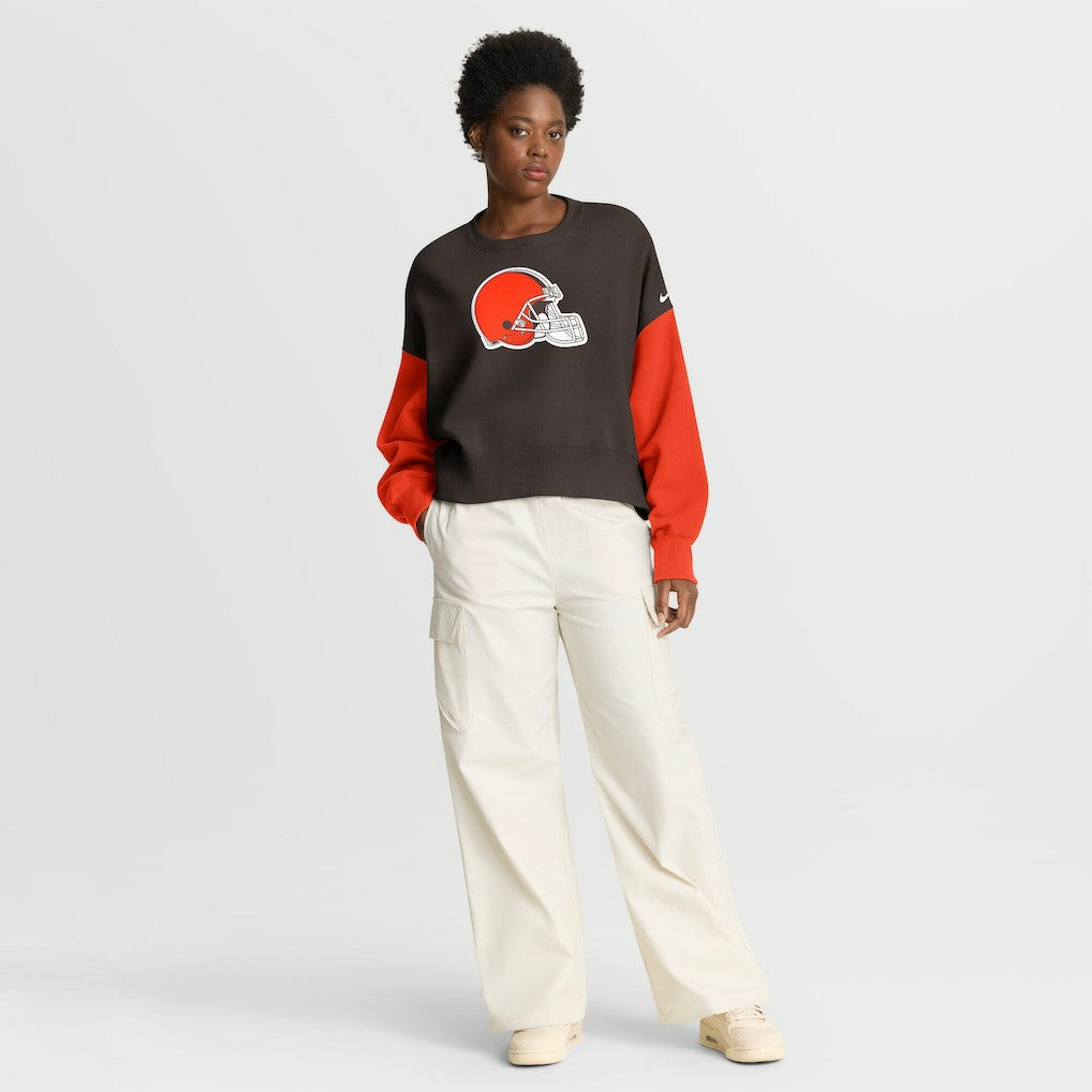 Women's Oversized Color-Block Pullover Sweatshirt - Cleveland Browns