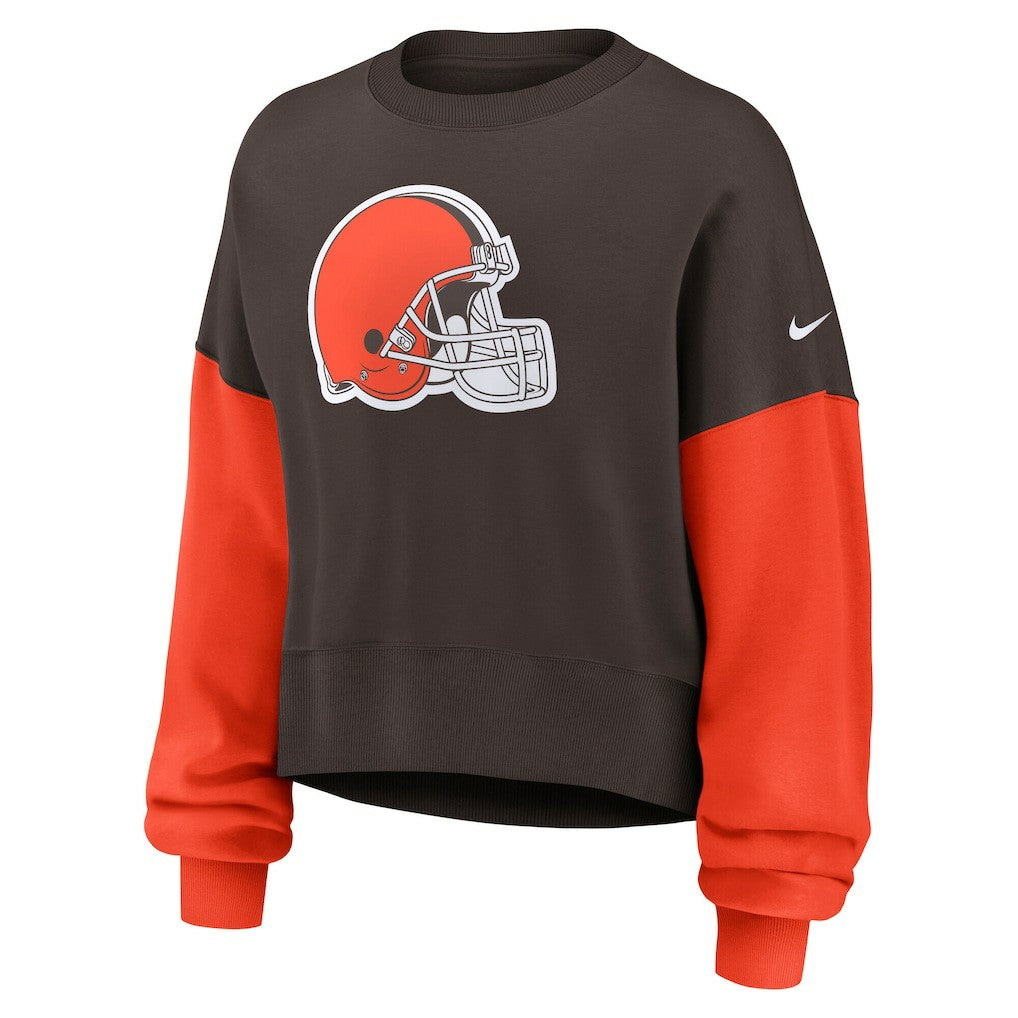 Women's Oversized Color-Block Pullover Sweatshirt - Cleveland Browns