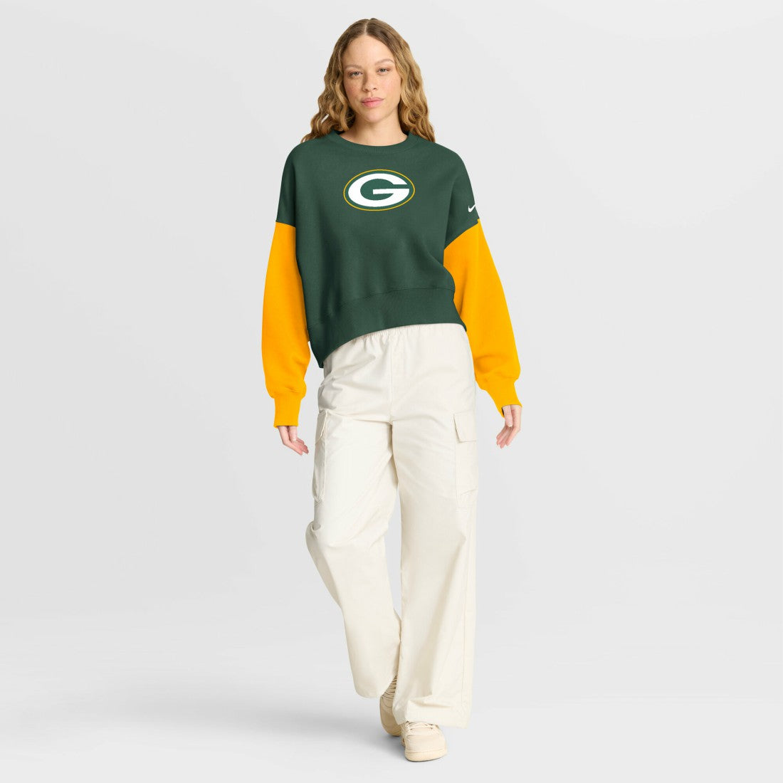 Women's Oversized Color-Block Pullover Sweatshirt - Green Bay Packers