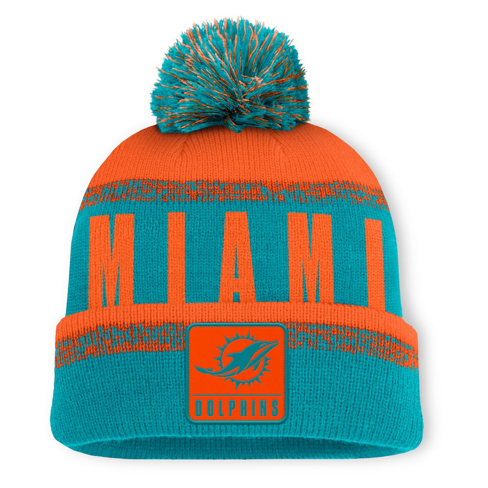 Play Action Cuffed Knit Hat with Pom - Miami Dolphins
