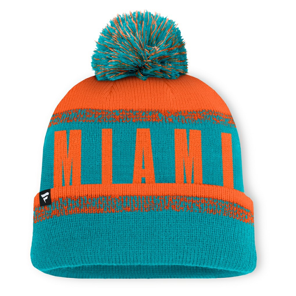 Play Action Cuffed Knit Hat with Pom - Miami Dolphins