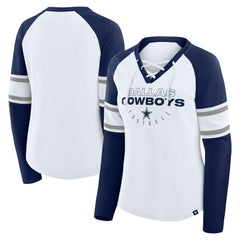 Women's Redzone Blitz Package Raglan Lace-Up V-Neck Long Sleeve T-Shirt - Dallas Cowboys