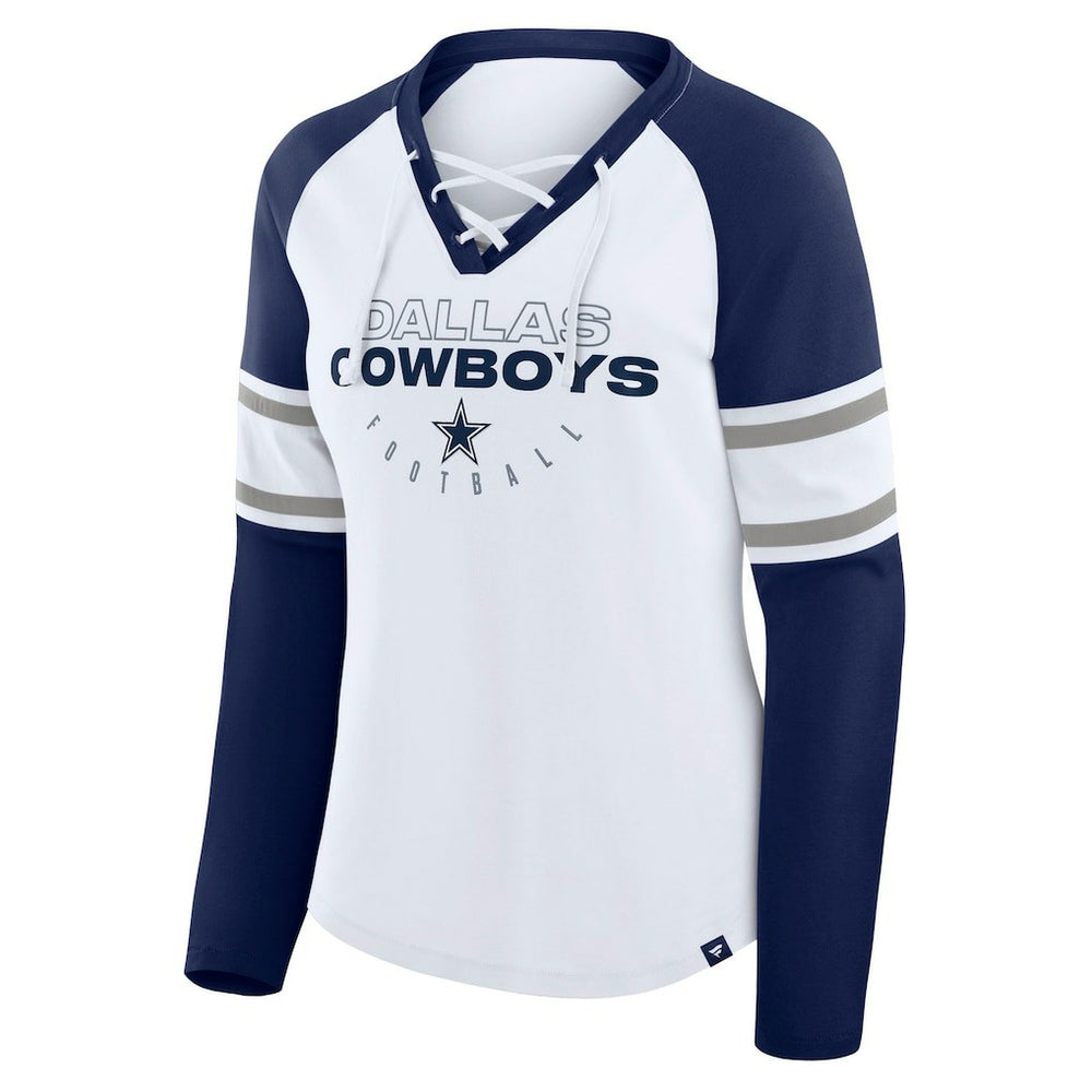Women's Redzone Blitz Package Raglan Lace-Up V-Neck Long Sleeve T-Shirt - Dallas Cowboys