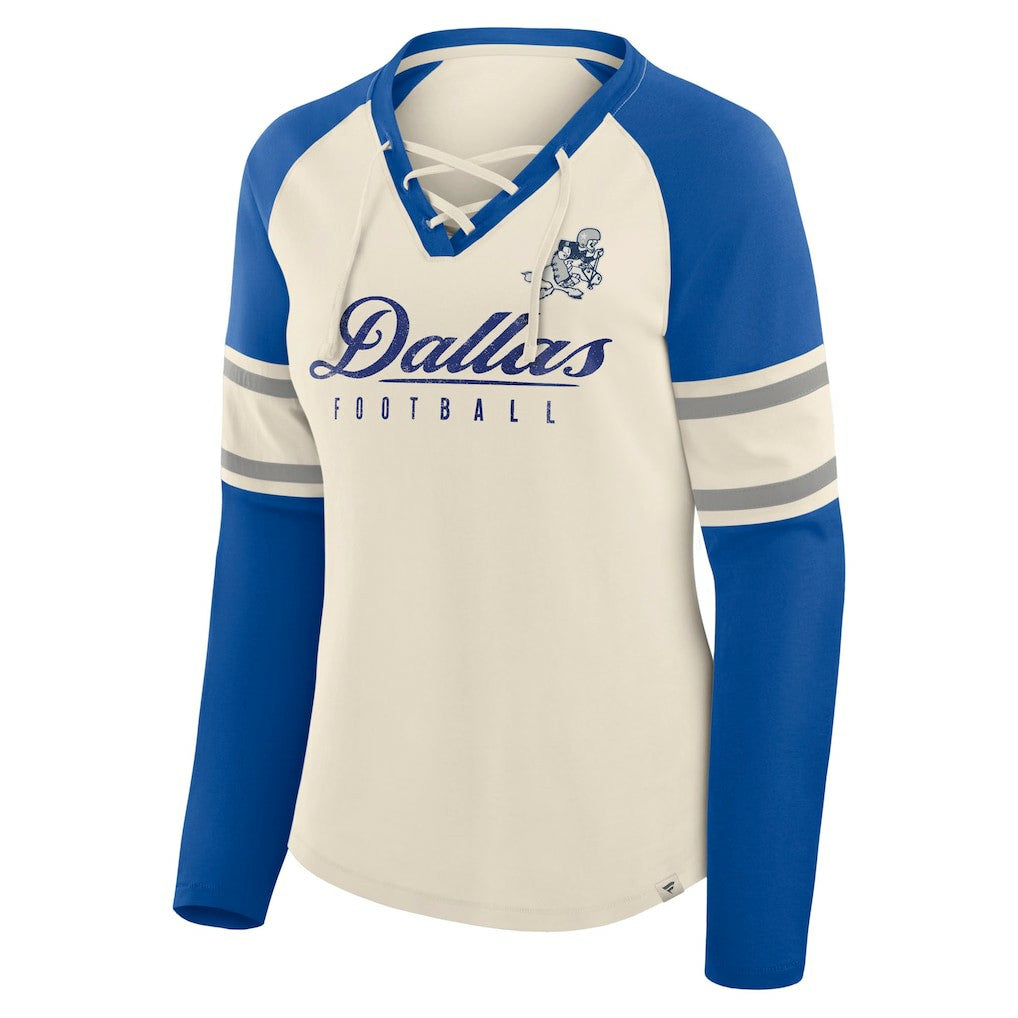 Women's Hometown Gridiron Hero Raglan Lace-Up V-Neck Long Sleeve T-Shirt - Dallas Cowboys