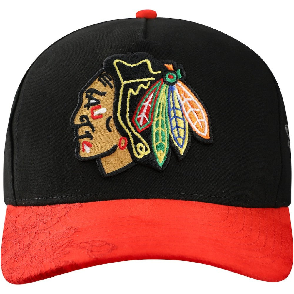 NHL Black/Red Chicago Blackhawks Mitchell & Ness May Flowers Pro Crown Adjustable Hat