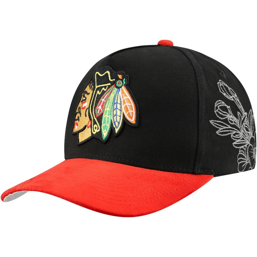 NHL Black/Red Chicago Blackhawks Mitchell & Ness May Flowers Pro Crown Adjustable Hat
