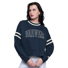 MLB Milwaukee Brewers Starter Women's Power Play Cropped Pullover Sweatshirt