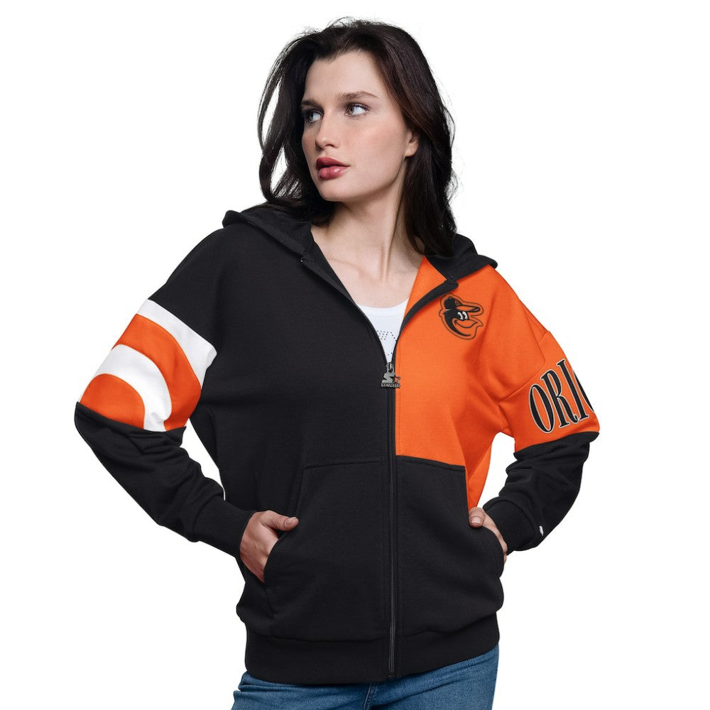 MLB Baltimore Orioles Starter Women's Curve Ball Full Zip Hoodie Sweatshirt