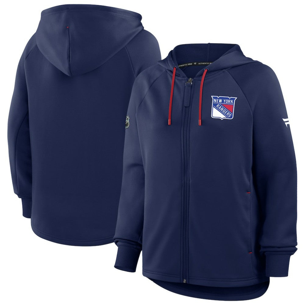 NHL Navy New York Rangers Fanatics Women's Authentic Pro Rink Raglan Full-Zip Hoodie