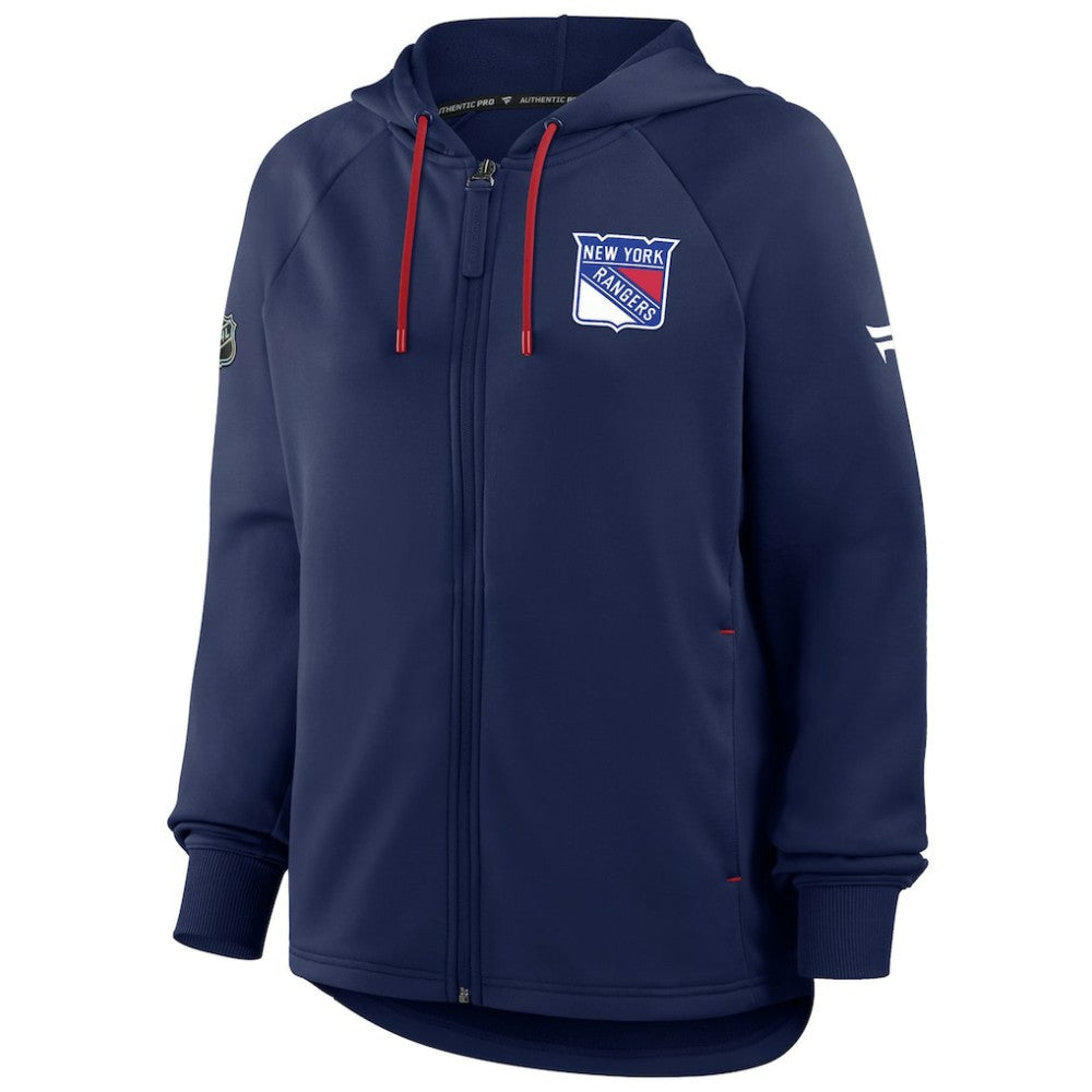 NHL Navy New York Rangers Fanatics Women's Authentic Pro Rink Raglan Full-Zip Hoodie