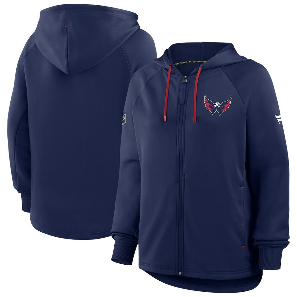 NHL Navy Washington Capitals Fanatics Women's Authentic Pro Rink Raglan Full-Zip Hoodie