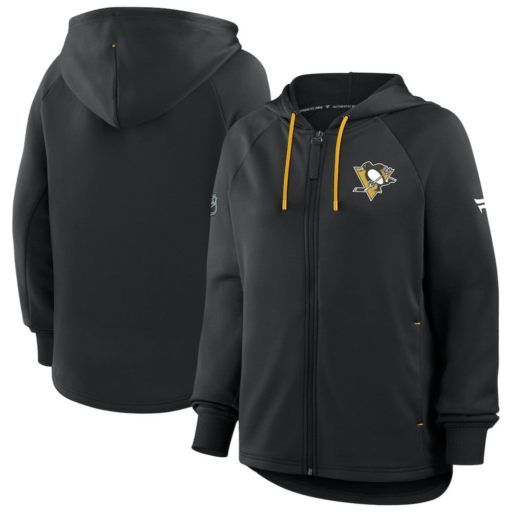 NHL Black Pittsburgh Penguins Fanatics Women's Authentic Pro Rink Raglan Full-Zip Hoodie