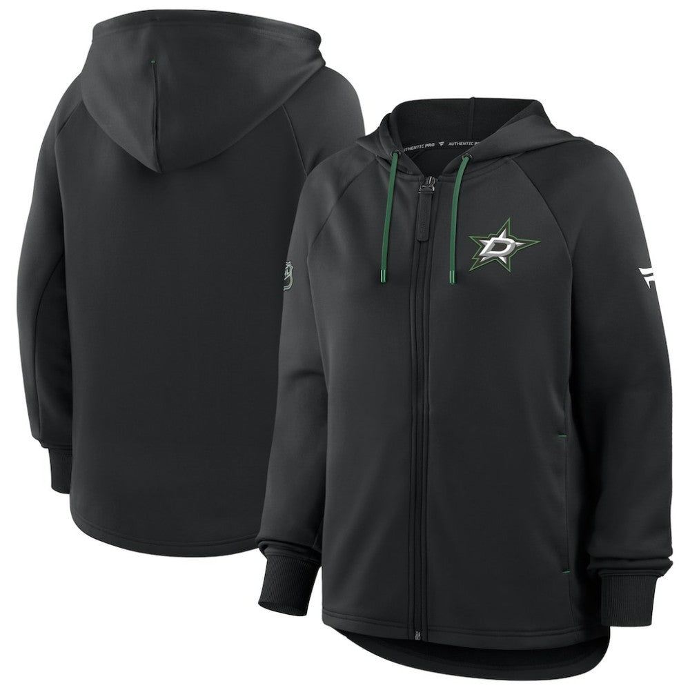 NHL Black Dallas Stars Fanatics Women's Authentic Pro Rink Raglan Full-Zip Hoodie