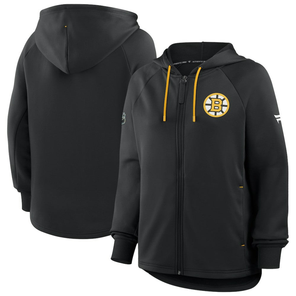 NHL Black Boston Bruins Fanatics Women's Authentic Pro Rink Raglan Full-Zip Hoodie