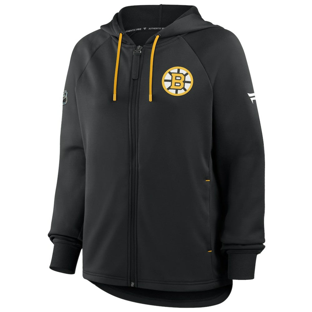 NHL Black Boston Bruins Fanatics Women's Authentic Pro Rink Raglan Full-Zip Hoodie
