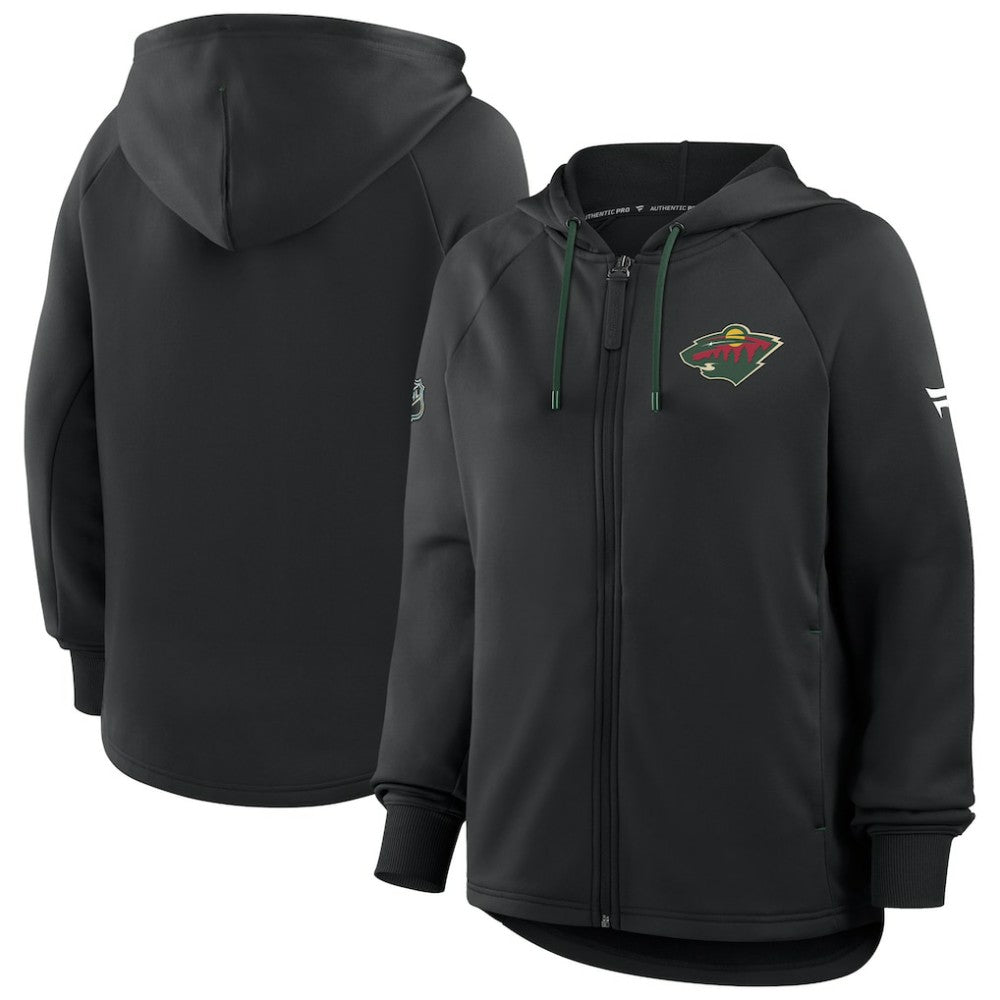 NHL Black Minnesota Wild Fanatics Women's Authentic Pro Rink Raglan Full-Zip Hoodie
