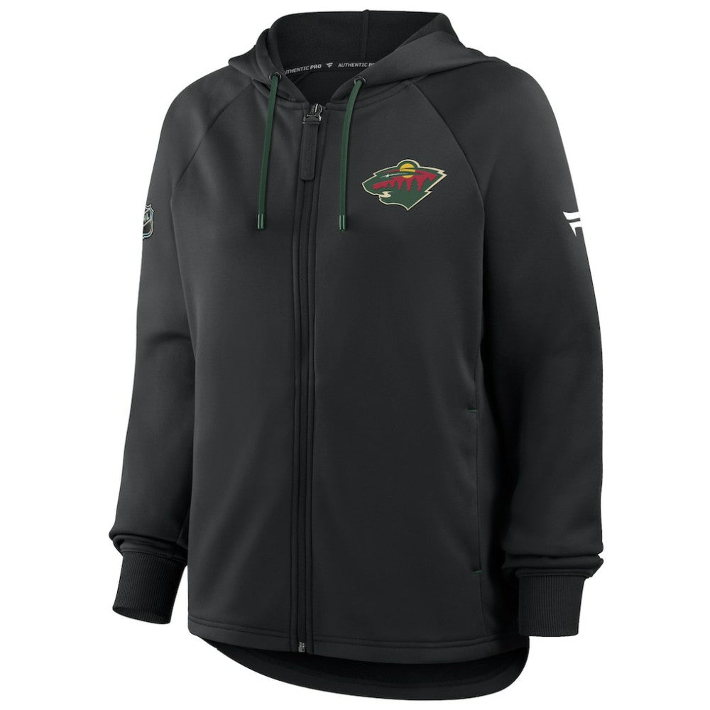 NHL Black Minnesota Wild Fanatics Women's Authentic Pro Rink Raglan Full-Zip Hoodie