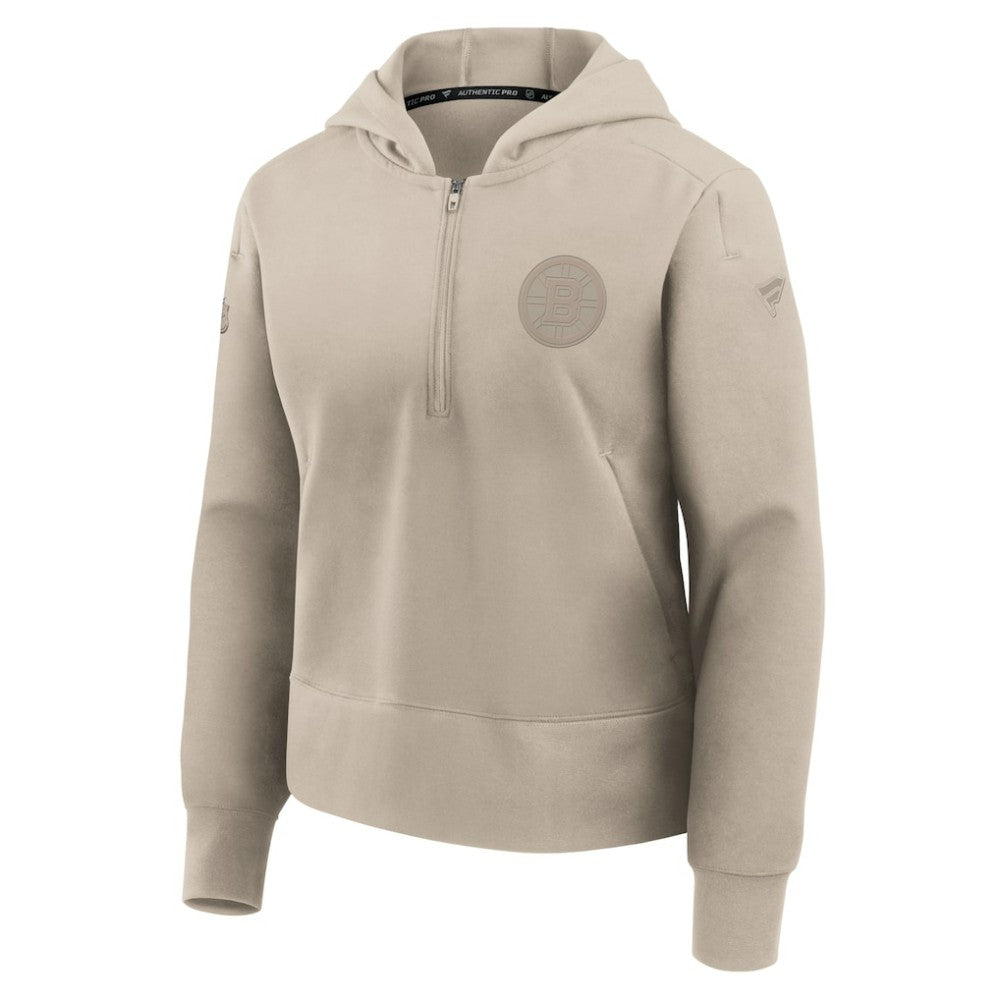 NHL Tan Boston Bruins Fanatics Women's Authentic Pro Road Tri-Blend Quarter-Zip Hoodie