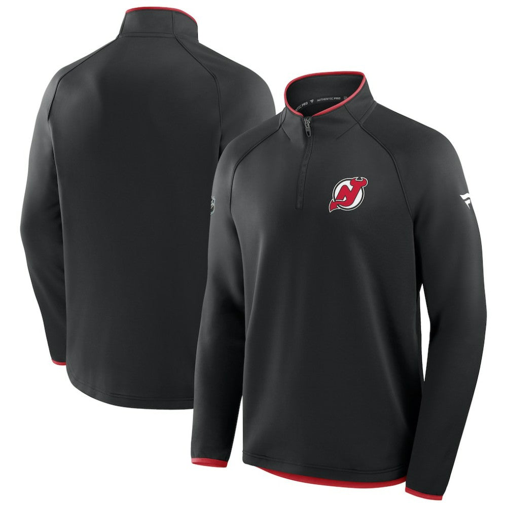 NHL Black New Jersey Devils Fanatics Authentic Pro Rink Raglan Quarter-Zip Pullover