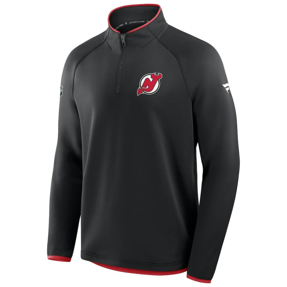 NHL Black New Jersey Devils Fanatics Authentic Pro Rink Raglan Quarter-Zip Pullover