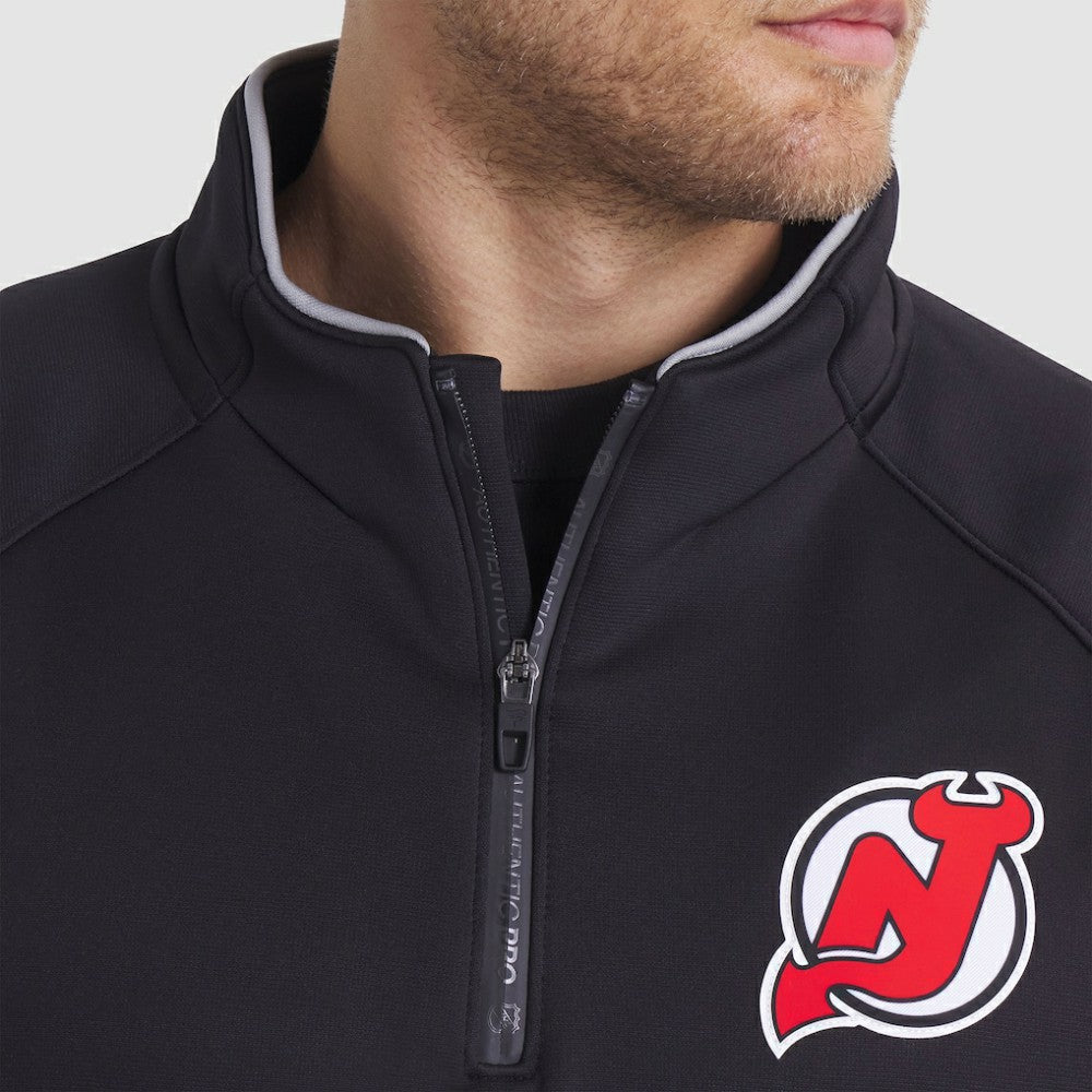 NHL Black New Jersey Devils Fanatics Authentic Pro Rink Raglan Quarter-Zip Pullover