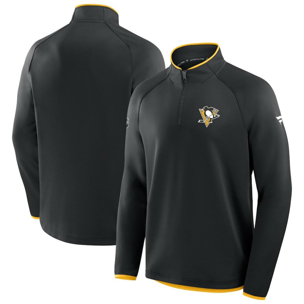 NHL Black Pittsburgh Penguins Fanatics Authentic Pro Rink Raglan Quarter-Zip Pullover