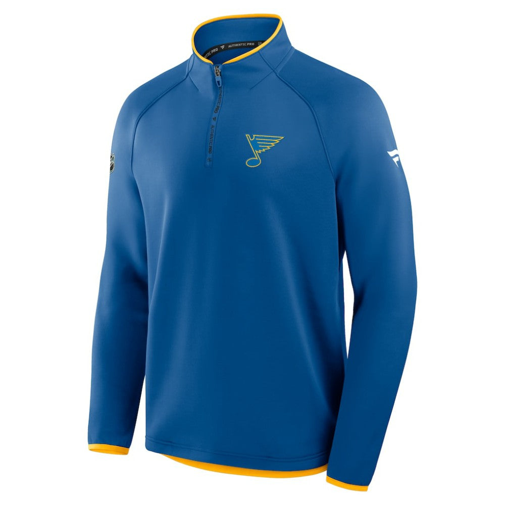 NHL Blue St. Louis Blues Fanatics Authentic Pro Rink Raglan Quarter-Zip Pullover