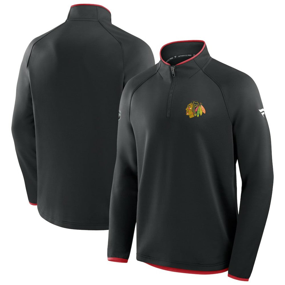 NHL Black Chicago Blackhawks Fanatics Authentic Pro Rink Raglan Quarter-Zip Pullover