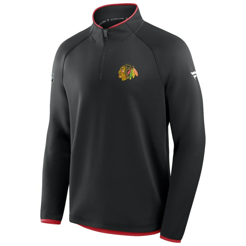 NHL Black Chicago Blackhawks Fanatics Authentic Pro Rink Raglan Quarter-Zip Pullover