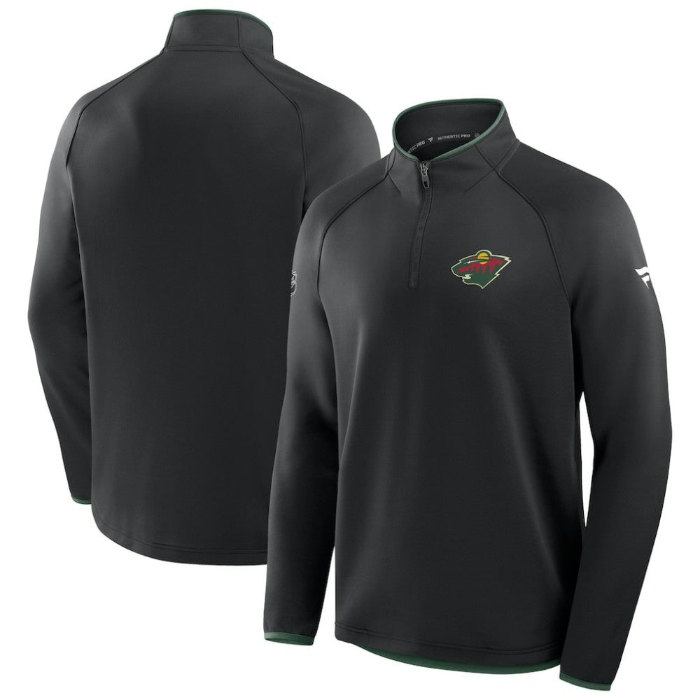 NHL Black Minnesota Wild Fanatics Authentic Pro Rink Raglan Quarter-Zip Pullover