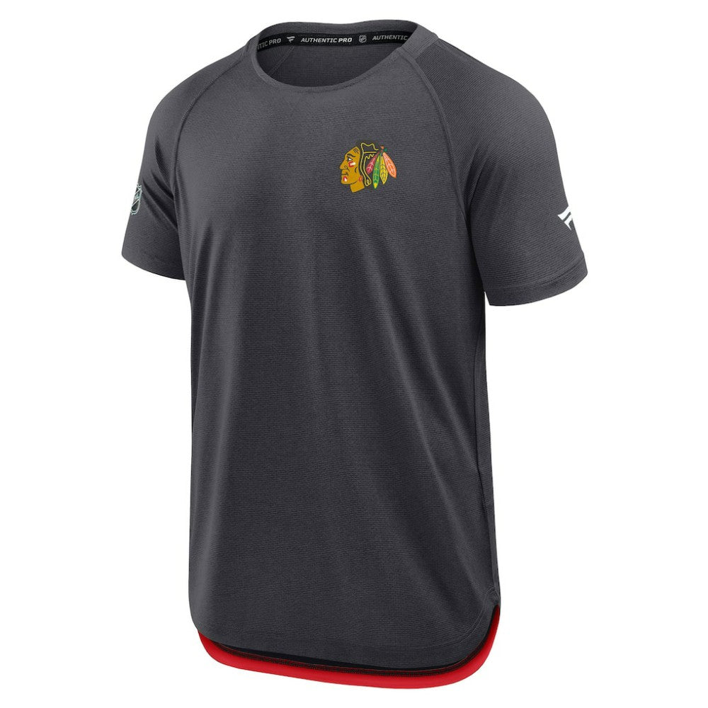 NHL Charcoal Chicago Blackhawks Fanatics Authentic Pro Rink Raglan Performance T-Shirt