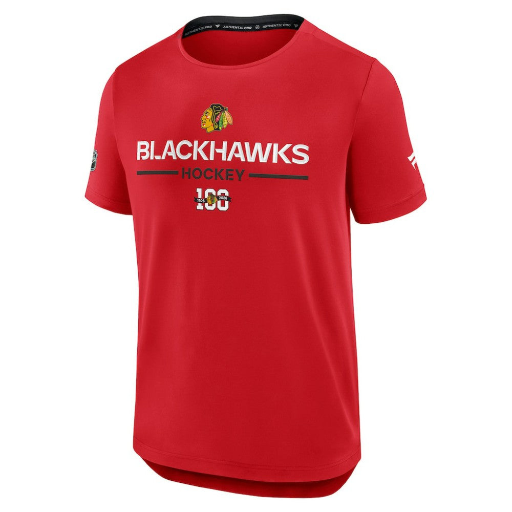 NHL Red Chicago Blackhawks Fanatics Authentic Pro Centennial Rink Tech T-Shirt