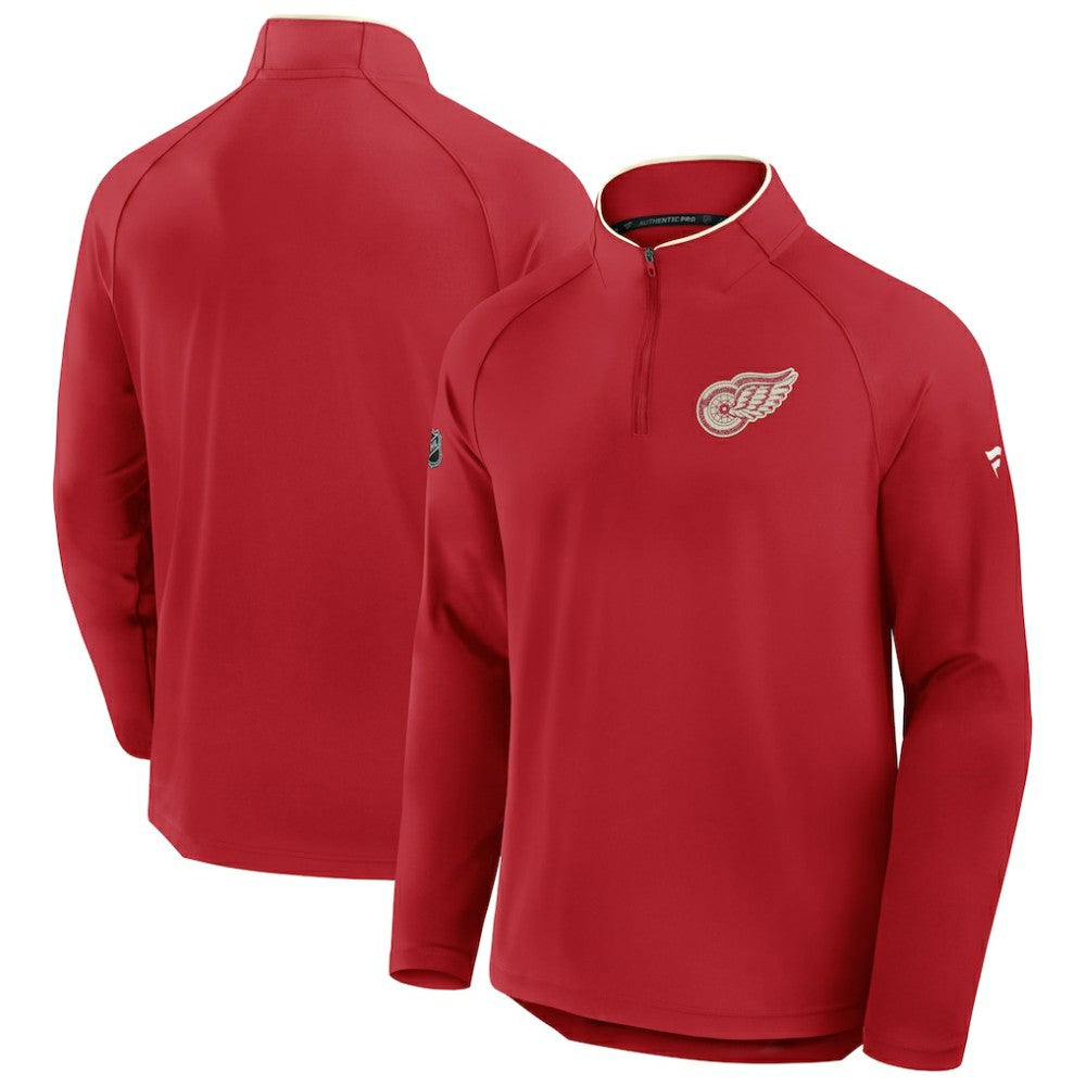 NHL Red Detroit Red Wings Fanatics Authentic Pro Rink Training Centennial Raglan Quarter-Zip Pullover