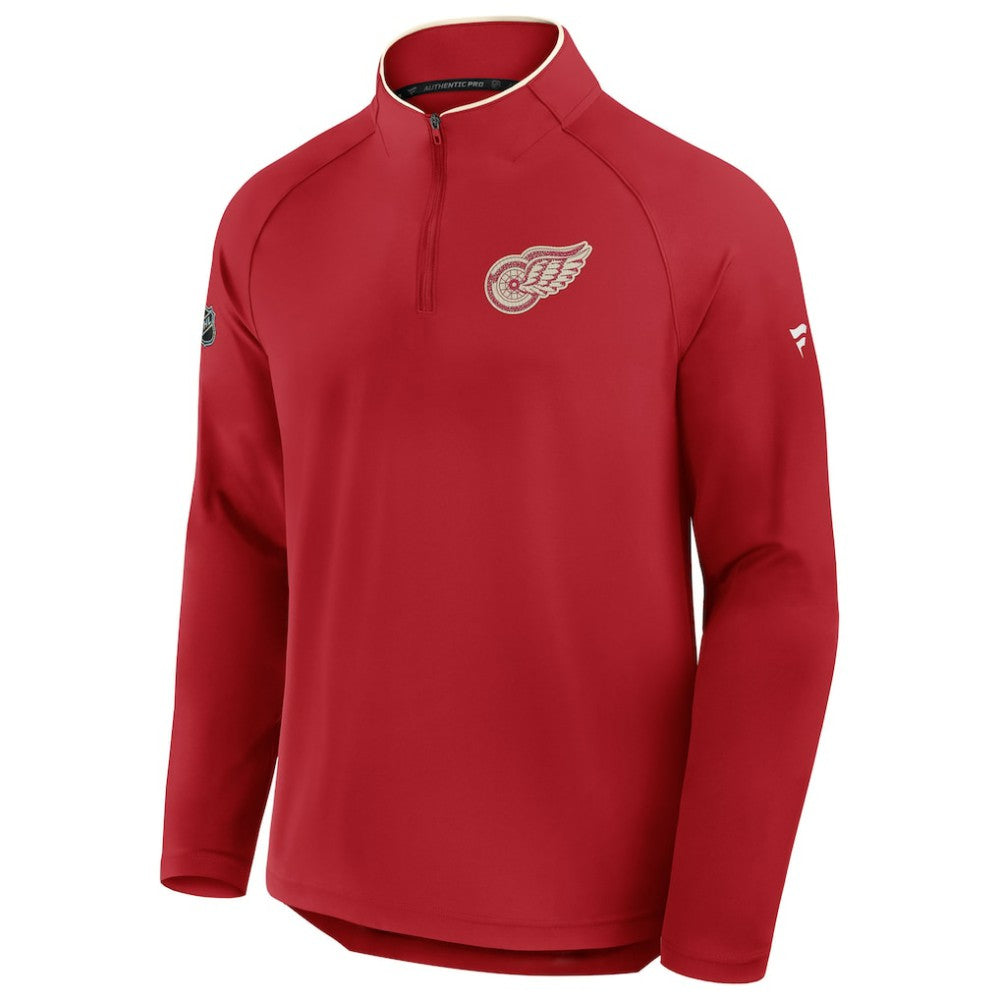 NHL Red Detroit Red Wings Fanatics Authentic Pro Rink Training Centennial Raglan Quarter-Zip Pullover