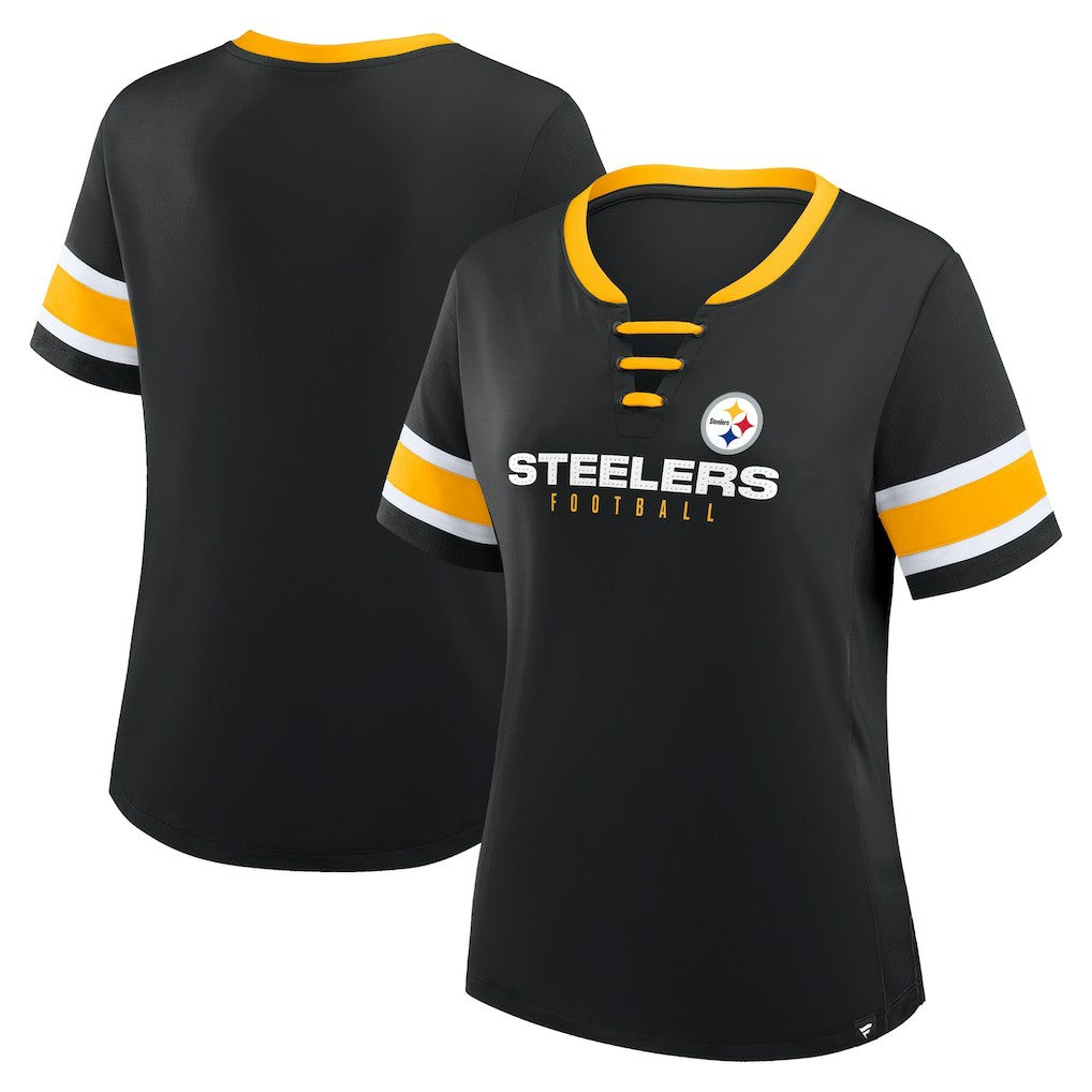 Women's Redzone Draw Play Athena Lace-Up T-Shirt - Pittsburgh Steelers