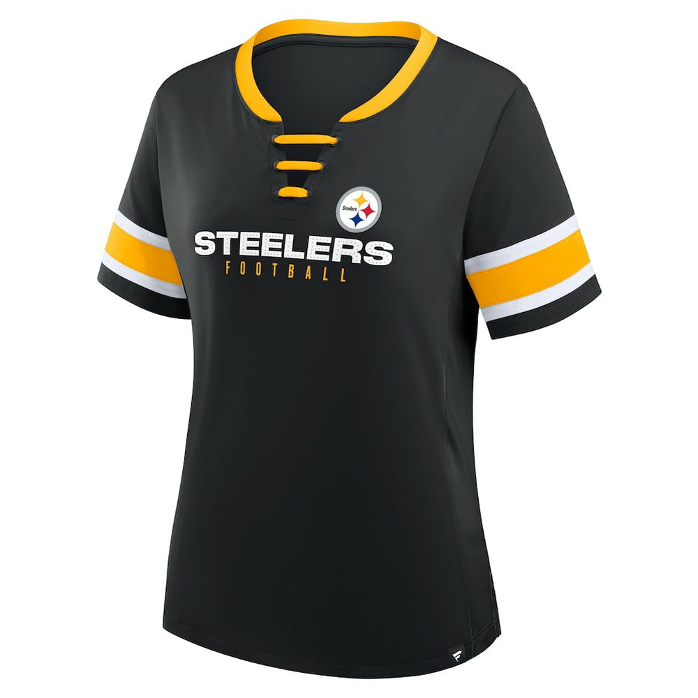 Women's Redzone Draw Play Athena Lace-Up T-Shirt - Pittsburgh Steelers