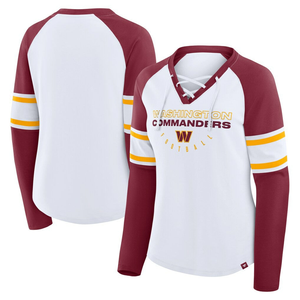 Women's Redzone Blitz Package Raglan Lace-Up V-Neck Long Sleeve T-Shirt - Washington Commanders