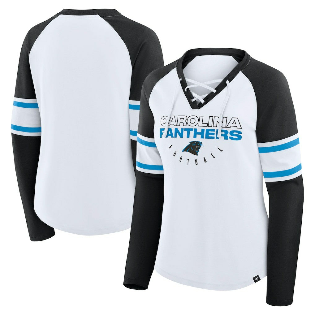 Women's Redzone Blitz Package Raglan Lace-Up V-Neck Long Sleeve T-Shirt - Carolina Panthers