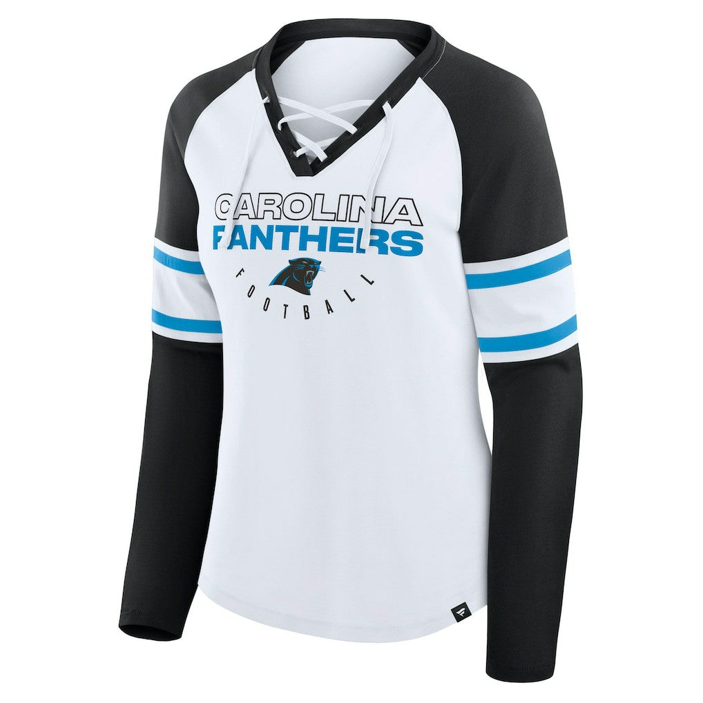 Women's Redzone Blitz Package Raglan Lace-Up V-Neck Long Sleeve T-Shirt - Carolina Panthers
