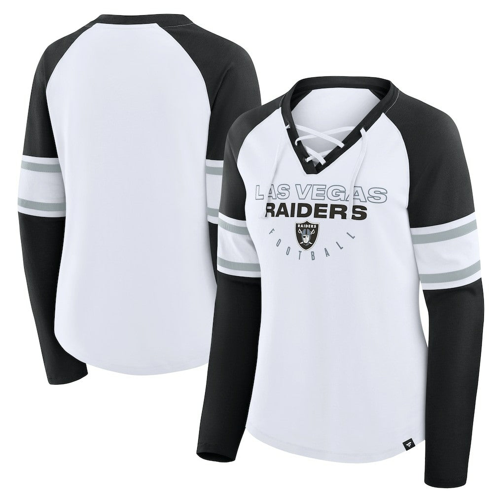 Women's Redzone Blitz Package Raglan Lace-Up V-Neck Long Sleeve T-Shirt - Las Vegas Raiders