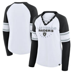 Women's Redzone Blitz Package Raglan Lace-Up V-Neck Long Sleeve T-Shirt - Las Vegas Raiders
