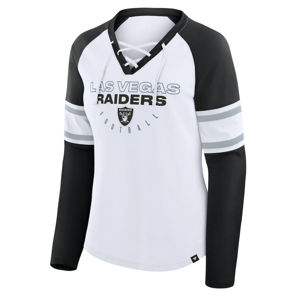 Women's Redzone Blitz Package Raglan Lace-Up V-Neck Long Sleeve T-Shirt - Las Vegas Raiders