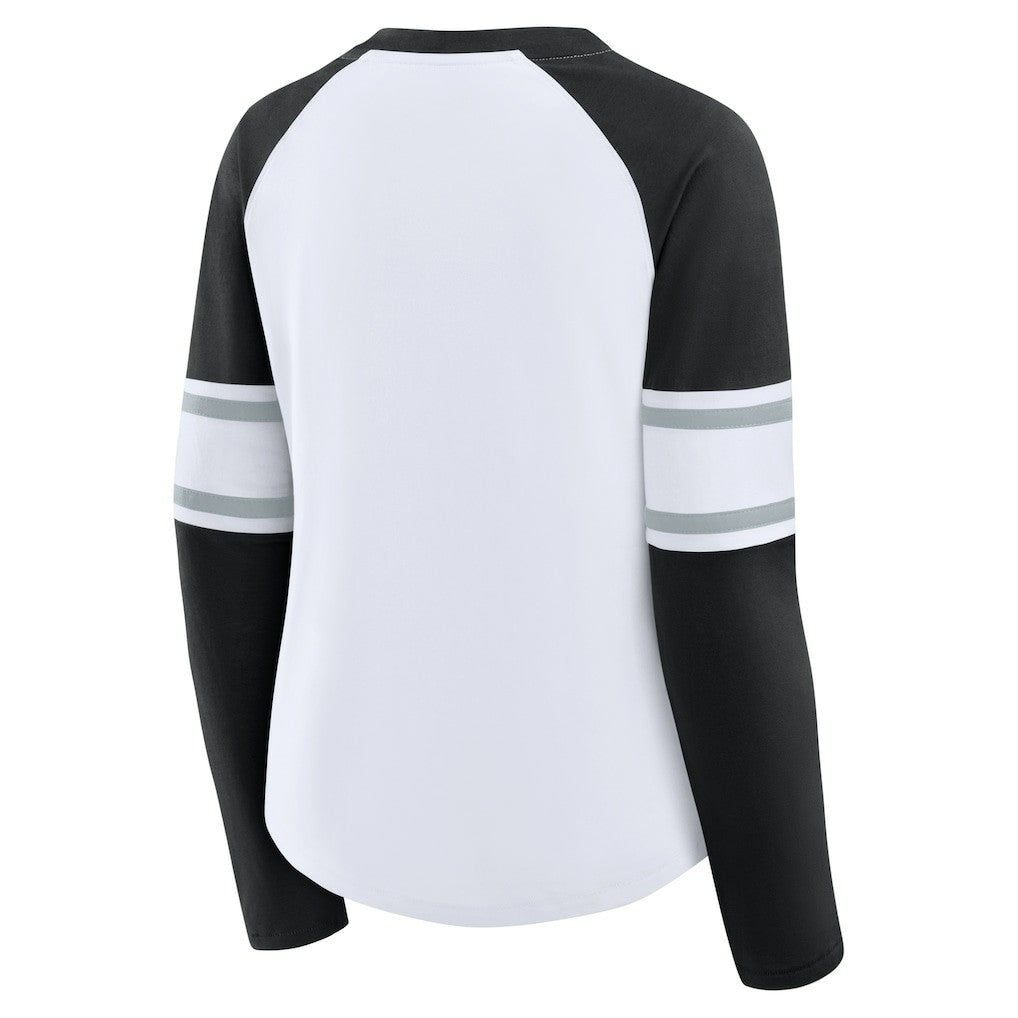 Women's Redzone Blitz Package Raglan Lace-Up V-Neck Long Sleeve T-Shirt - Las Vegas Raiders